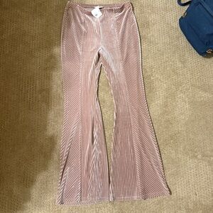 Sage Velvet Ribbed Flare Pants - Rose